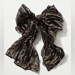 ANTHROPOLOGIE Gold Sequined Metallic Oversized Bow Barrette NWT